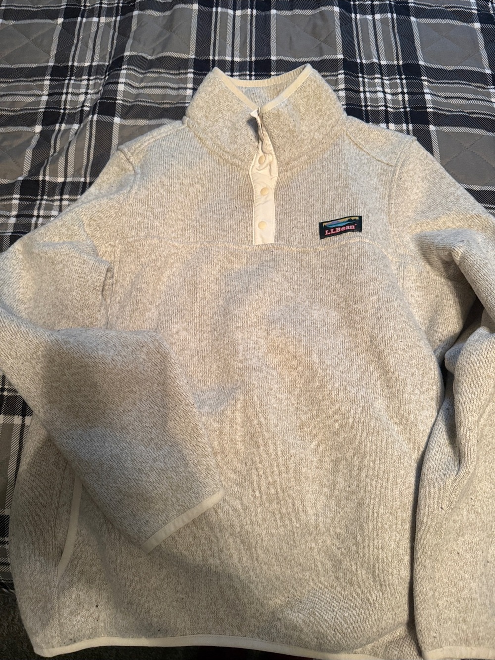 L.L. Bean Cream Heathered Snap-Front Pullover